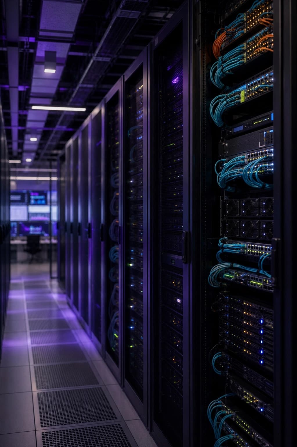 Enterprise AI infrastructure server racks and network cabling